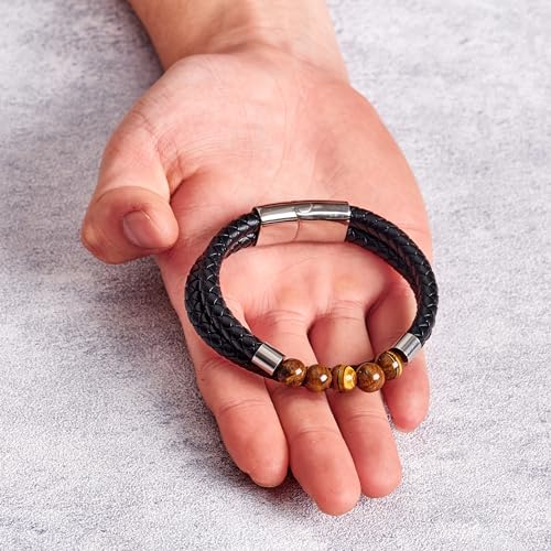 Philip Jones Men's Tiger's Eye Genuine Leather Bracelet