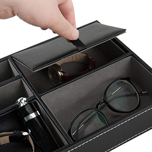 ISIYINER Valet Tray Faux Leather Nightstand Organizer for Men, Desk or Dresser Top Storage Box Holder for Jewelry Keys Phone Wallet Watch etc.