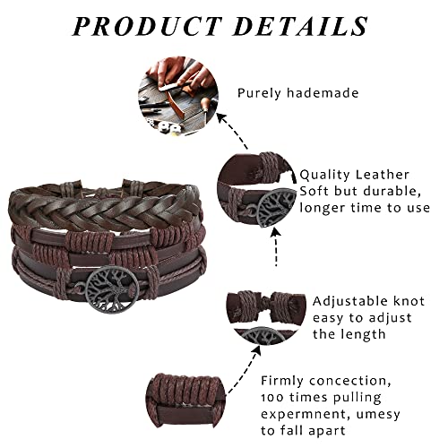 JeweBella 20PCS Leather Bracelets for Men Punk Braided Vintage Brown Beads Bracelet Cuff Bracelet Ethnic Rope Bracelet Men Black Adjustable Wristband Bracelet Rope Wrap Bracelets Set Gift Jewelry