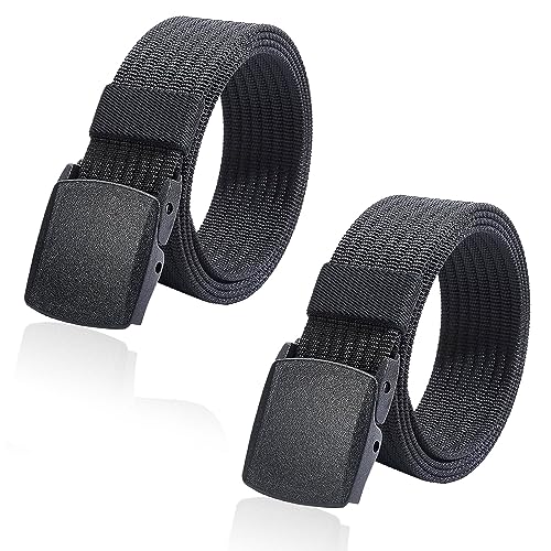 2 Pieces Men's Canvas Belt Adjustable Lightweight Fabric Golf no holes Belts Metal Free Suitable for Work and Travel Plastic Belt for Quick Passage Through Airport Security