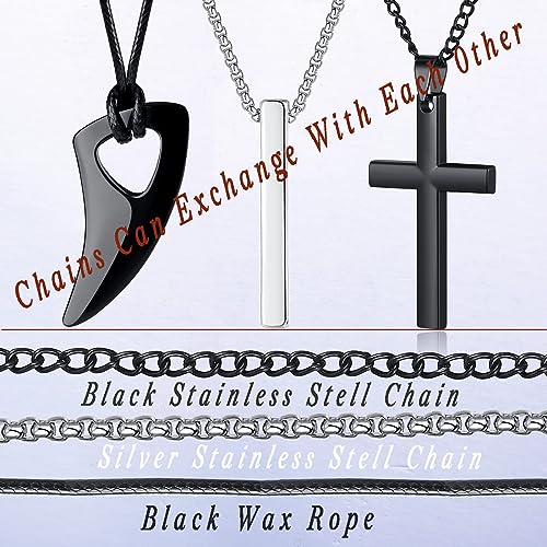 XIANNVXI 8 Pcs Mens Necklaces Set Necklace for Men Cross Necklace Men Black Silver Stainless Steel Necklace Mens Jewellery with 16-24" Chain
