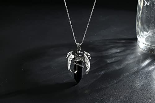 XIANNVXI Dragon Necklace for Men Black Obsidian Necklace Mens Necklaces Crystal Necklaces for Men Healing Gemstone Pointed Pendant Reiki Mens Jewellery Dragon Gifts