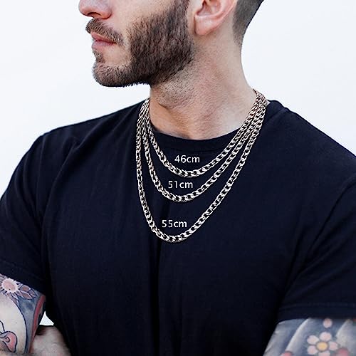 LOLIAS Men Sturdy Cuban Chain Necklace Bracelet Set 5/9mm Width, 18" 20" 22" Length, Silver Tone 316L Stainless Steel Mens Chain Necklace Bracelet for Boy Hip Hop Jewelry Men's Jewellery