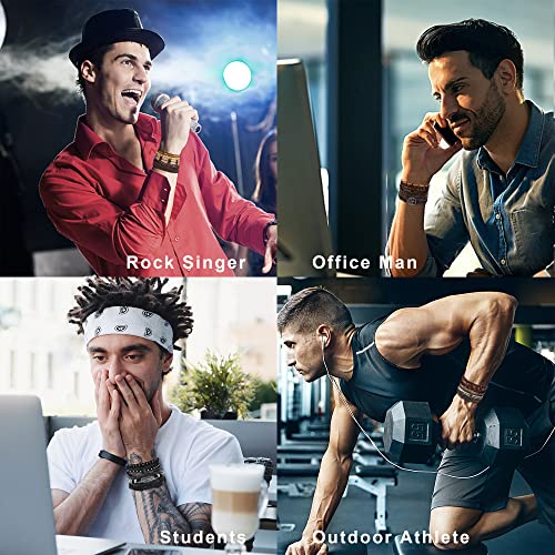 JeweBella 20PCS Leather Bracelets for Men Punk Braided Vintage Brown Beads Bracelet Cuff Bracelet Ethnic Rope Bracelet Men Black Adjustable Wristband Bracelet Rope Wrap Bracelets Set Gift Jewelry