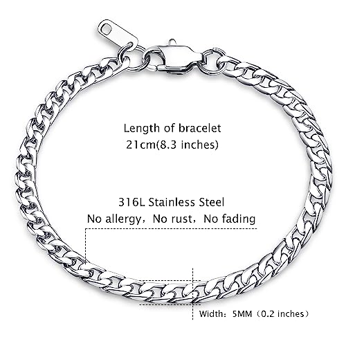 LOLIAS Men Sturdy Cuban Chain Necklace Bracelet Set 5/9mm Width, 18" 20" 22" Length, Silver Tone 316L Stainless Steel Mens Chain Necklace Bracelet for Boy Hip Hop Jewelry Men's Jewellery