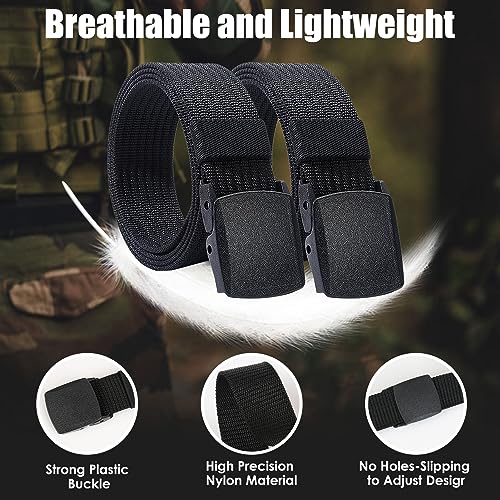 2 Pieces Men's Canvas Belt Adjustable Lightweight Fabric Golf no holes Belts Metal Free Suitable for Work and Travel Plastic Belt for Quick Passage Through Airport Security