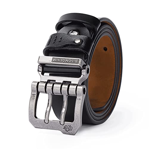 BISON SPIRIT Men's Belt Leather Waistband Casual Alloy Buckle fashion Belts.