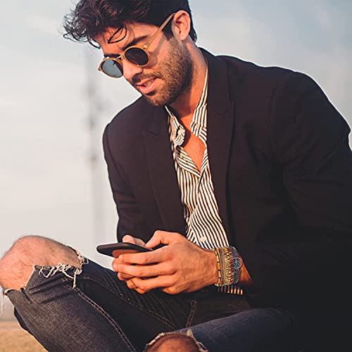 JeweBella 20PCS Leather Bracelets for Men Punk Braided Vintage Brown Beads Bracelet Cuff Bracelet Ethnic Rope Bracelet Men Black Adjustable Wristband Bracelet Rope Wrap Bracelets Set Gift Jewelry