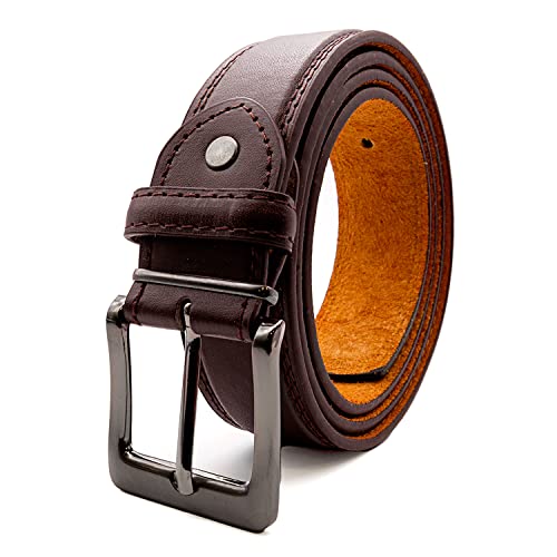 Men Black Leather Belt Double Stitched leather lined belt for Jeans, Suit, Work and Special Occasion (Medium (32"-36"), Brown)