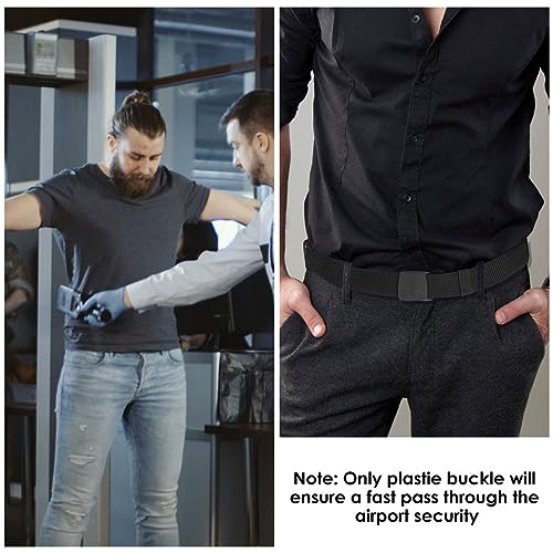 2 Pieces Men's Canvas Belt Adjustable Lightweight Fabric Golf no holes Belts Metal Free Suitable for Work and Travel Plastic Belt for Quick Passage Through Airport Security