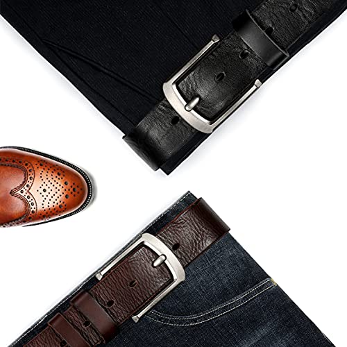BELTER Leather Belt Mens Belts Jeans Casual Dress Full Grain Leather Big and Tall Size Available with Gift Box (38"-40" Waist, Black)