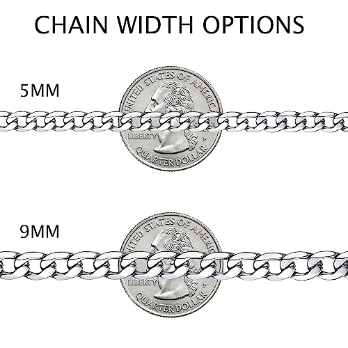 LOLIAS Men Sturdy Cuban Chain Necklace Bracelet Set 5/9mm Width, 18" 20" 22" Length, Silver Tone 316L Stainless Steel Mens Chain Necklace Bracelet for Boy Hip Hop Jewelry Men's Jewellery