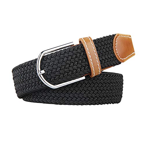 electromax Men Belts, Elastic Braided Stretch Belt with Covered Leather Buckle, for Men's Jeans, Trouser Belts (Black, L / XL)