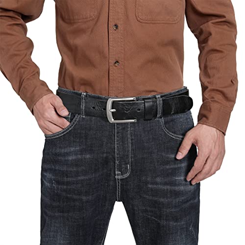 BELTER Leather Belt Mens Belts Jeans Casual Dress Full Grain Leather Big and Tall Size Available with Gift Box (38"-40" Waist, Black)