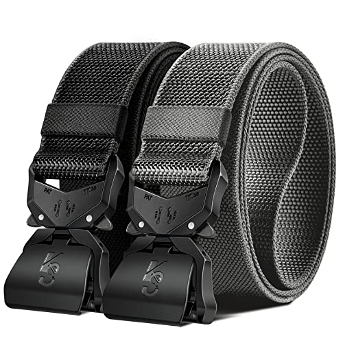 KEMISANT Tactical Belt 2 Packs, Mens Military Work Utility Belts 1.5",Quick Release Buckle,2Pack-Black/Light Gray2151,38"-42" Waist Adjustable