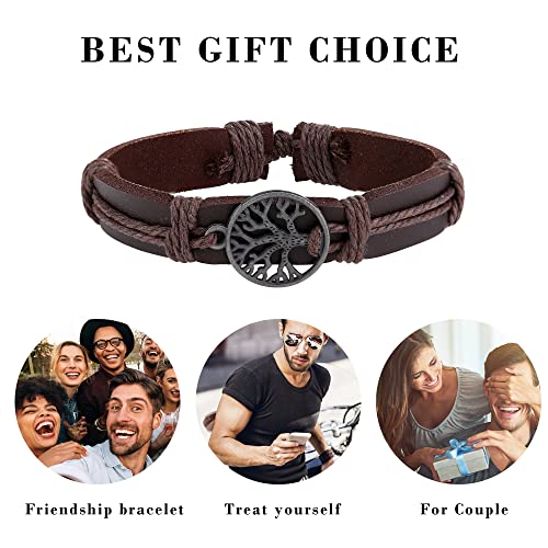 JeweBella 20PCS Leather Bracelets for Men Punk Braided Vintage Brown Beads Bracelet Cuff Bracelet Ethnic Rope Bracelet Men Black Adjustable Wristband Bracelet Rope Wrap Bracelets Set Gift Jewelry