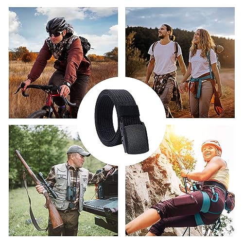 2 Pieces Men's Canvas Belt Adjustable Lightweight Fabric Golf no holes Belts Metal Free Suitable for Work and Travel Plastic Belt for Quick Passage Through Airport Security