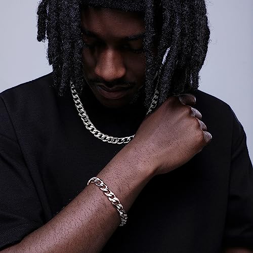 LOLIAS Men Sturdy Cuban Chain Necklace Bracelet Set 5/9mm Width, 18" 20" 22" Length, Silver Tone 316L Stainless Steel Mens Chain Necklace Bracelet for Boy Hip Hop Jewelry Men's Jewellery