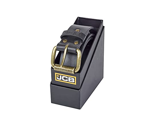 JCB - Classic Leather Belt, X-Large - Designed with Zinc Alloy Buckle, Metal Keeper & Painted Edges - Smart Men's Belt - Leather Lined with PU Outer - Men's Accessories - Gift Boxed - Brown