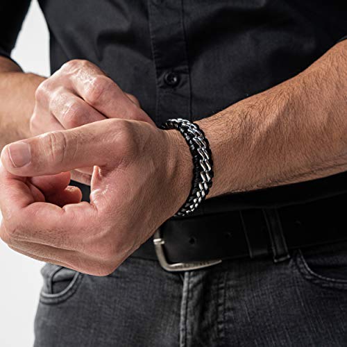 SERASAR Mens Leather Bracelet 17cm Silver Mens Presents Bracelet Men Gift-Box Cowhide Braided Magnetic-Clasp Multi-Layer Wrap Rope Mans Male Boy Boys Mens Bracelets Band Jewelry Magnet Accessories