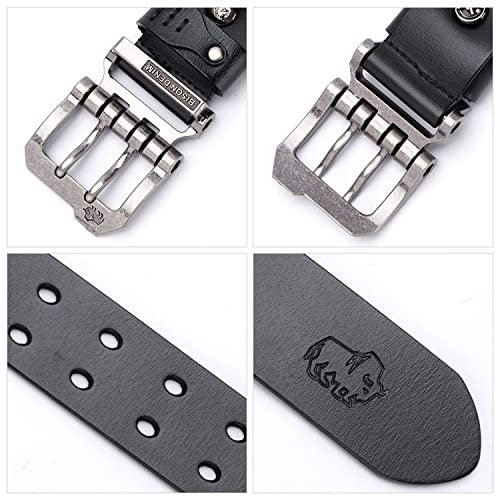 BISON SPIRIT Men's Belt Leather Waistband Casual Alloy Buckle fashion Belts.