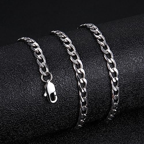 LOLIAS Men Sturdy Cuban Chain Necklace Bracelet Set 5/9mm Width, 18" 20" 22" Length, Silver Tone 316L Stainless Steel Mens Chain Necklace Bracelet for Boy Hip Hop Jewelry Men's Jewellery