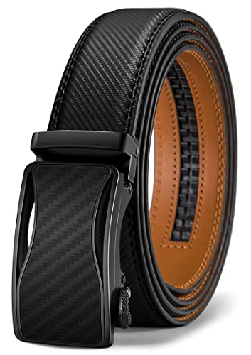 KEMISANT Mens Ratchet Belt, Leather Adjustable Slide Belt For Mens Dress Casual Pant 1 3/8",Size Adjustable,Black2398,32"-38" Waist Adjustable