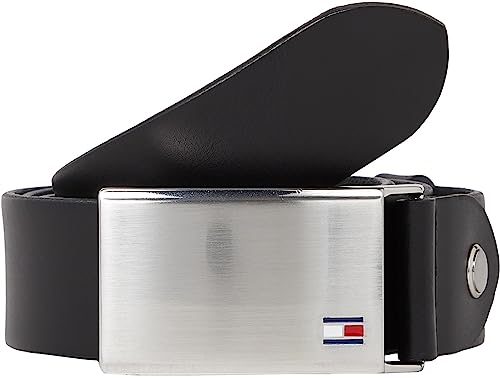 Tommy Hilfiger Men TH Plaque 3.5 Adj Belt Leather, Black (Black), 85