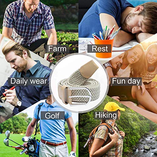 TANGCHAO Mens Belt,Elastic Braided Belt Unisex Men Women Braided Elastic Stretch Woven Belt 33mm(1.25") Multi Colours Beige 120