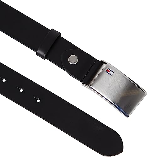 Tommy Hilfiger Men TH Plaque 3.5 Adj Belt Leather, Black (Black), 85