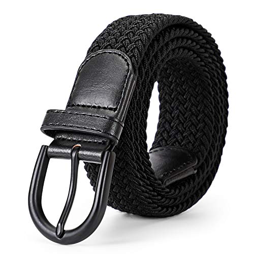 JasGood Braided Canvas Stretch Belt Elastic Casual Belt for Men,Women,Junior 1.3 Inch Wide (Black,Pants Size 39-44 Inch)