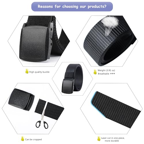 Moshero 4PCS Work Belts for Men, Unisex Nylon Canvas Belt for Men and Women, Adjustable Nylon Fabric Belt with Plastic Buckle Length 130 cm, Width 3.8 cm