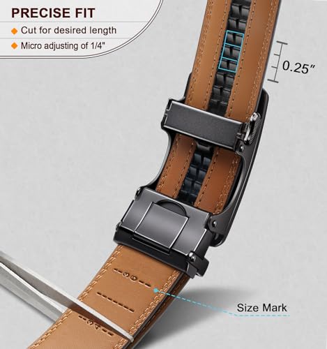 KEMISANT Mens Ratchet Belt, Leather Adjustable Slide Belt For Mens Dress Casual Pant 1 3/8",Size Adjustable,Black2398,32"-38" Waist Adjustable