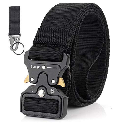 Men Tactical Belt, Military Style Quick Release Nylon Belt, Gift with Hook (Black)