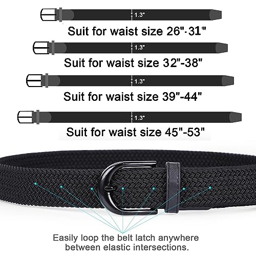 JasGood Braided Canvas Stretch Belt Elastic Casual Belt for Men,Women,Junior 1.3 Inch Wide (Black,Pants Size 39-44 Inch)