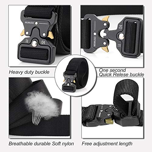 Men Tactical Belt, Military Style Quick Release Nylon Belt, Gift with Hook (Black)