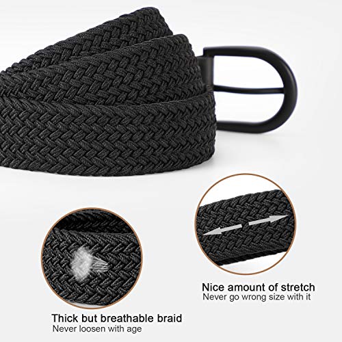 JasGood Braided Canvas Stretch Belt Elastic Casual Belt for Men,Women,Junior 1.3 Inch Wide (Black,Pants Size 39-44 Inch)