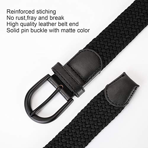 JasGood Braided Canvas Stretch Belt Elastic Casual Belt for Men,Women,Junior 1.3 Inch Wide (Black,Pants Size 39-44 Inch)