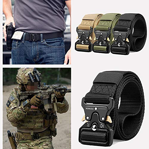 Men Tactical Belt, Military Style Quick Release Nylon Belt, Gift with Hook (Black)