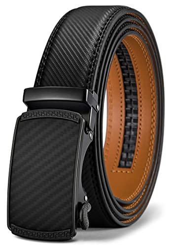 BULLIANT Men's Belt, Leather Ratchet Belt for Men Dress 1 3/8",Trim to Fit(Black-30-36" Waist Adjustable)