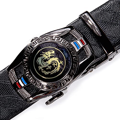 Barry.Wang Black Belt for Men Dragon Designer Buckle Chinese Sliding Belt Large Leather Strap