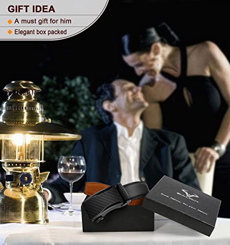 KEMISANT Mens Ratchet Belt, Leather Adjustable Slide Belt For Mens Dress Casual Pant 1 3/8",Size Adjustable,Black2398,32"-38" Waist Adjustable