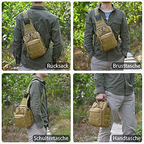 flintronic Tactical Shoulder Bag, Tactical Molle Sling Chest Pack, Laptop Daypack Daysack Military Mini Backpack for Hiking,Cycling, Traveling (Include 1*Keychain)
