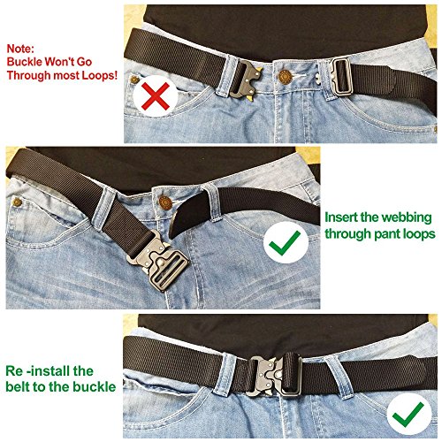 Men Tactical Belt, Military Style Quick Release Nylon Belt, Gift with Hook (Black)