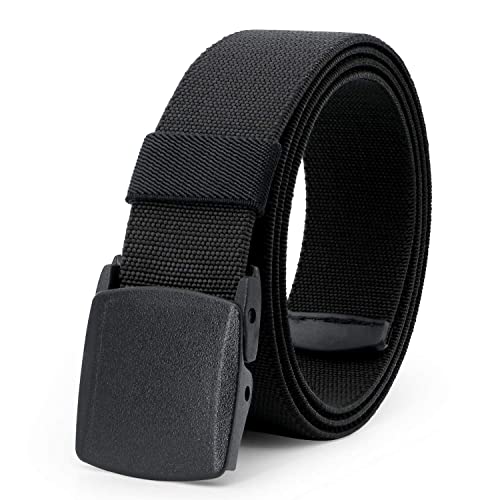 JASGOOD Elastic Stretch Belt for Men Breathable Sports Outdoor Belt, 3.8cm Plastic Buckle with Standby Nickle Free Plastic Buckle, Black