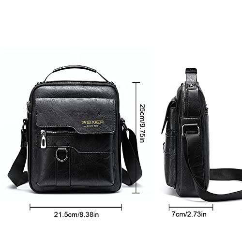 Vologle Shoulder Bag Men's Crossbody Manbag Leather Messenger Casual Handbags Side Satchel Sling Travel Flight Bags Cross Sport Bags for Men (Black-SC)
