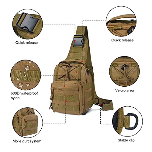 flintronic Tactical Shoulder Bag, Tactical Molle Sling Chest Pack, Laptop Daypack Daysack Military Mini Backpack for Hiking,Cycling, Traveling (Include 1*Keychain)