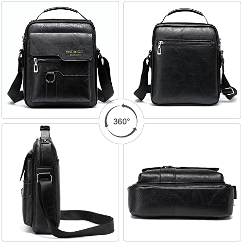 Vologle Shoulder Bag Men's Crossbody Manbag Leather Messenger Casual Handbags Side Satchel Sling Travel Flight Bags Cross Sport Bags for Men (Black-SC)