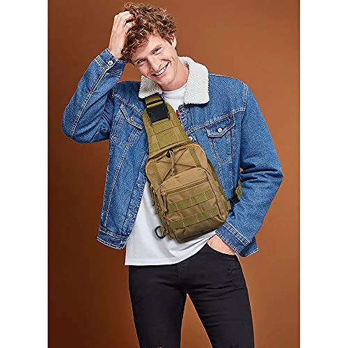 flintronic Tactical Shoulder Bag, Tactical Molle Sling Chest Pack, Laptop Daypack Daysack Military Mini Backpack for Hiking,Cycling, Traveling (Include 1*Keychain)