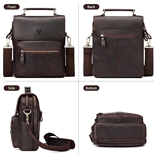 HUMERPAUL Leather Messenger Bag for Men, Small Men Purse Shoulder Crossbody Bags for Work Business Travel, Coffee